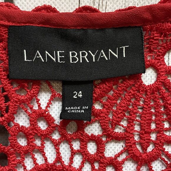 Sold! Lane Bryant Womens Blouse Size 24 Red Scalloped Lace Peplum Shirt Top - Picture 9 of 11